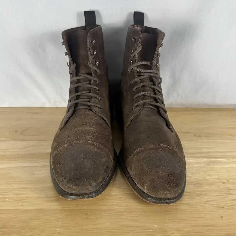 MERCANTI FIORENTINI Combat Boots Lace-Up Suede Dark Brown Sz. 8.5 M ITALY 7282